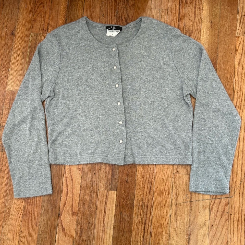 Y2K IZ Byer California Gray Pearl Button-Up Cardigan Women’s L Academia Office